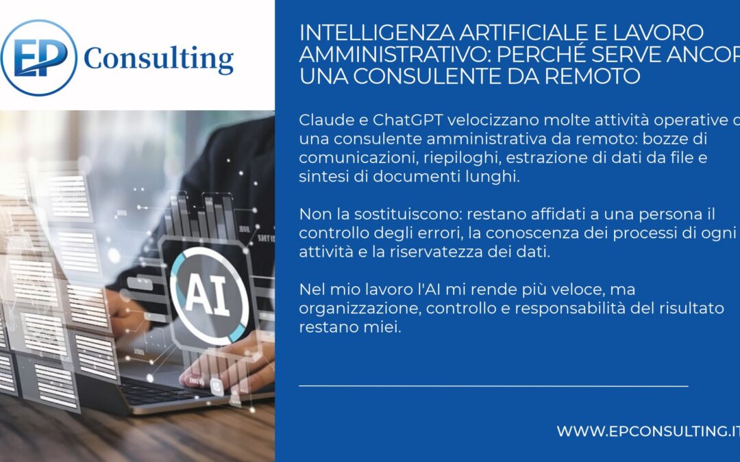 EP Consulting Consulente da remoto che usa l'intelligenza artificiale nel lavoro amministrativo e ne controlla i risultati