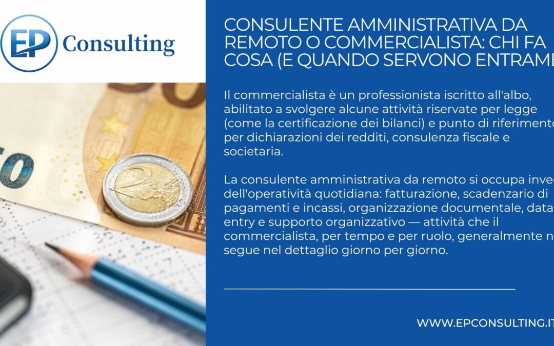 Consulente amministrativa da remoto e commercialista che collaborano sulla gestione di un'azienda